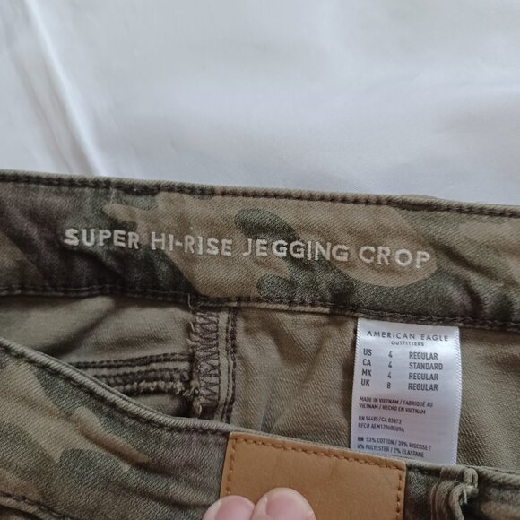 AEO American Eagle Jeggings Jeans Cargo Super Highrise Hi-Rise Crop Camo Size 4 - Picture 8 of 12